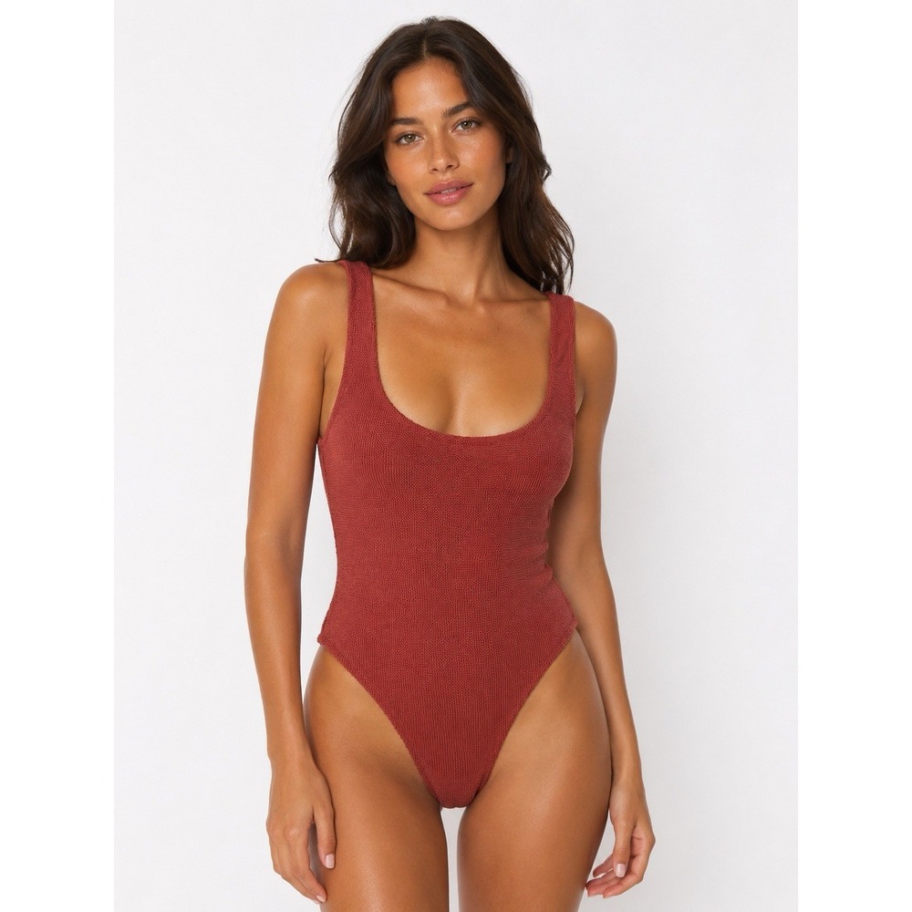 New J Crew One Piece‎ Swimsuit Size 24 Scrunchie Scoop Neck Rust